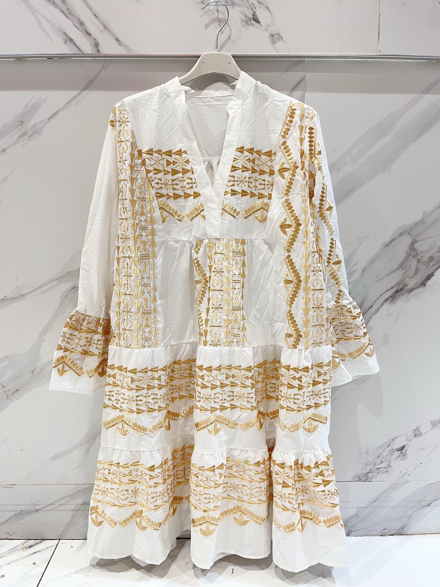 Carla Short Dress Gold Print