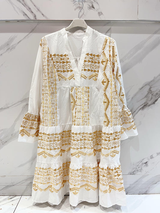 Carla Short Dress Gold Print