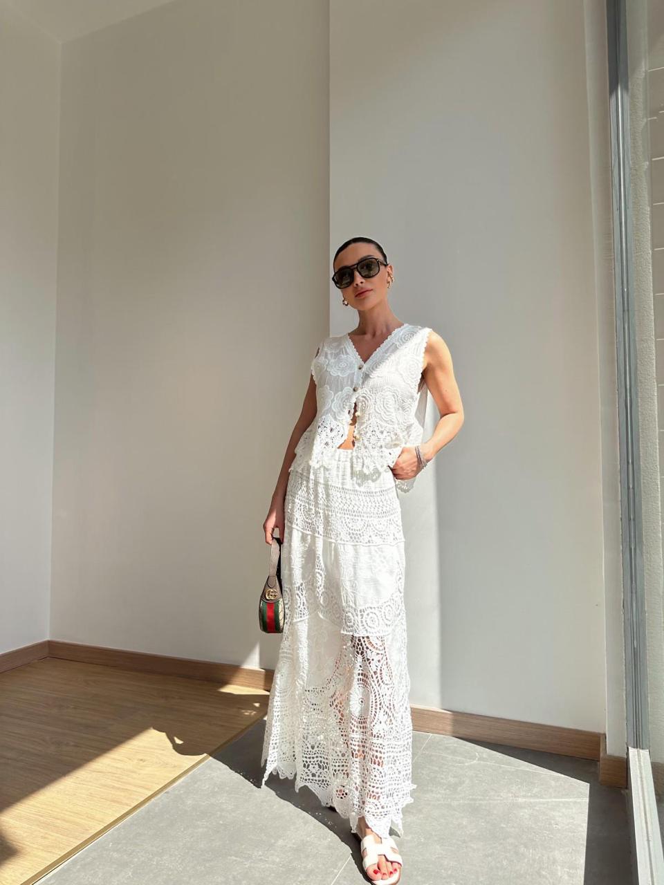 Set Crochet Handmade White Skirt