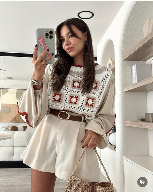 Top Beige Burgundy