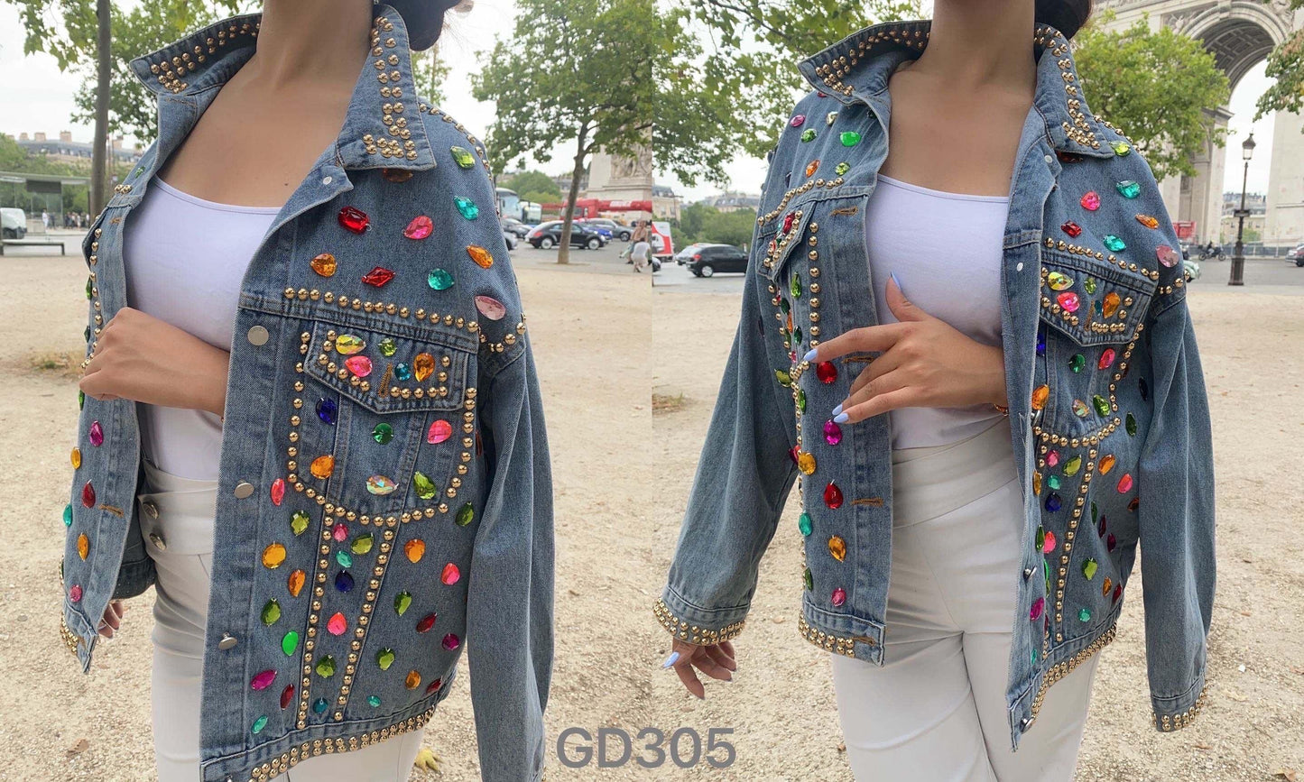 Denim Handmade Colorful Studs New Golden