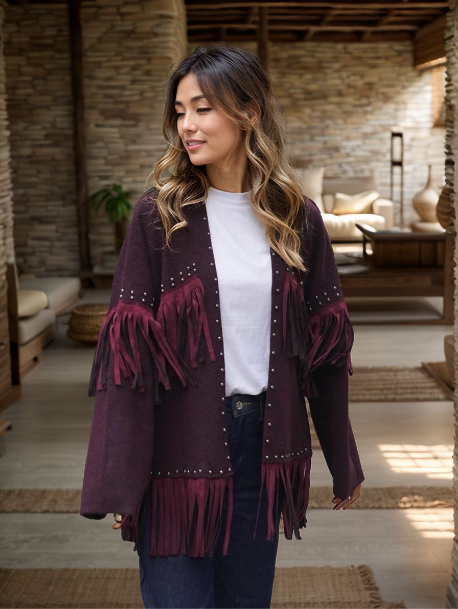 Cardigan Fringes Burgundy