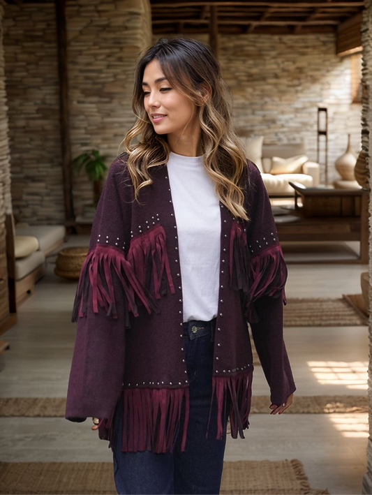 Cardigan Fringes Burgundy