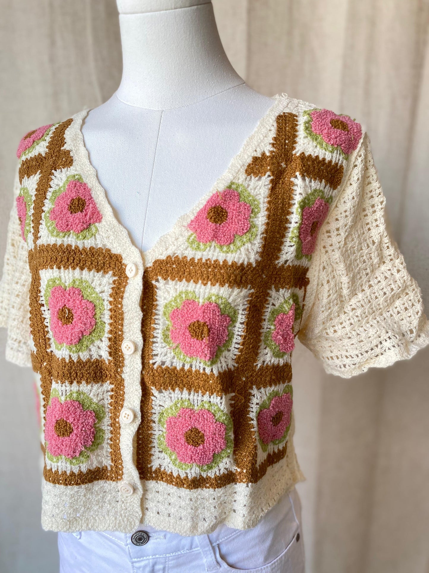 Top Handmade Crochet Rosa Pink Flowers