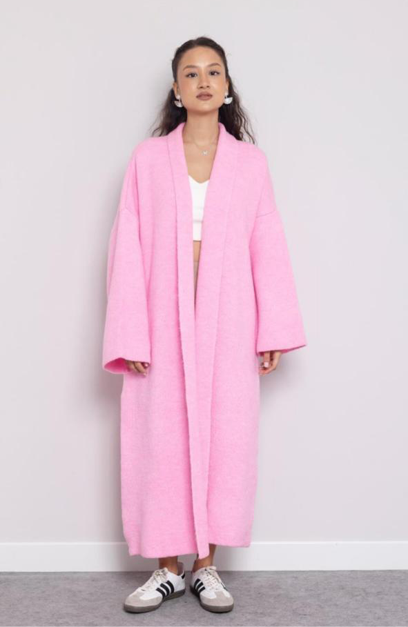 Wool coat cardigan pink