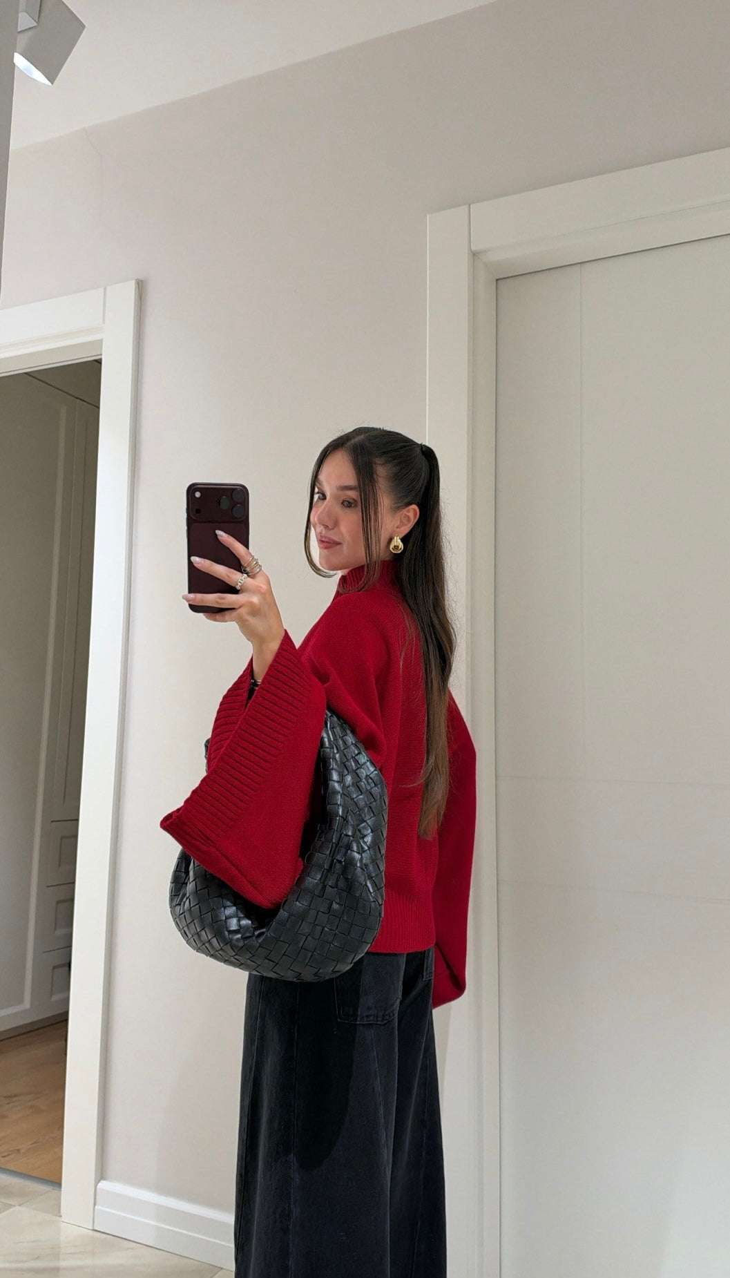 Cardigan zipper red knit