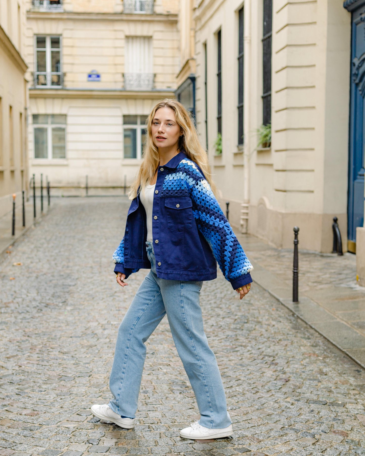 Jacket Navy Crochet Sleeves