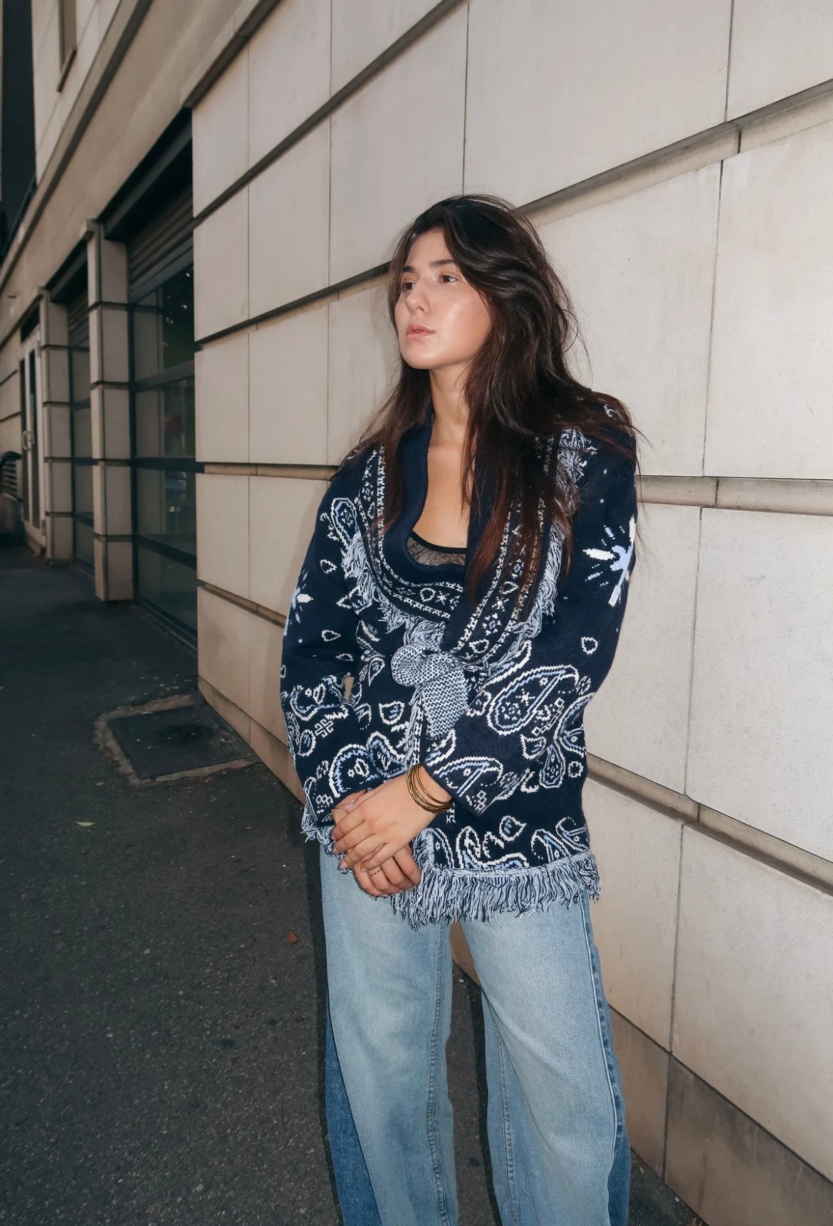 Bandana cardigan navy