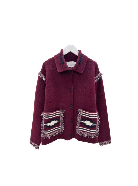 Jacket knit argyle pockets Burgundy