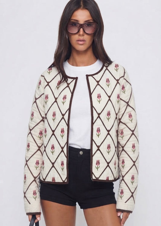 Jacket embroidery brown rose