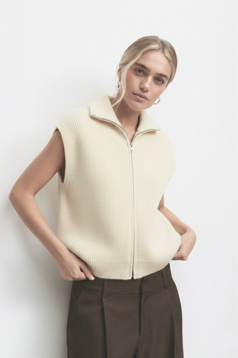 Vest double zipper offwhite