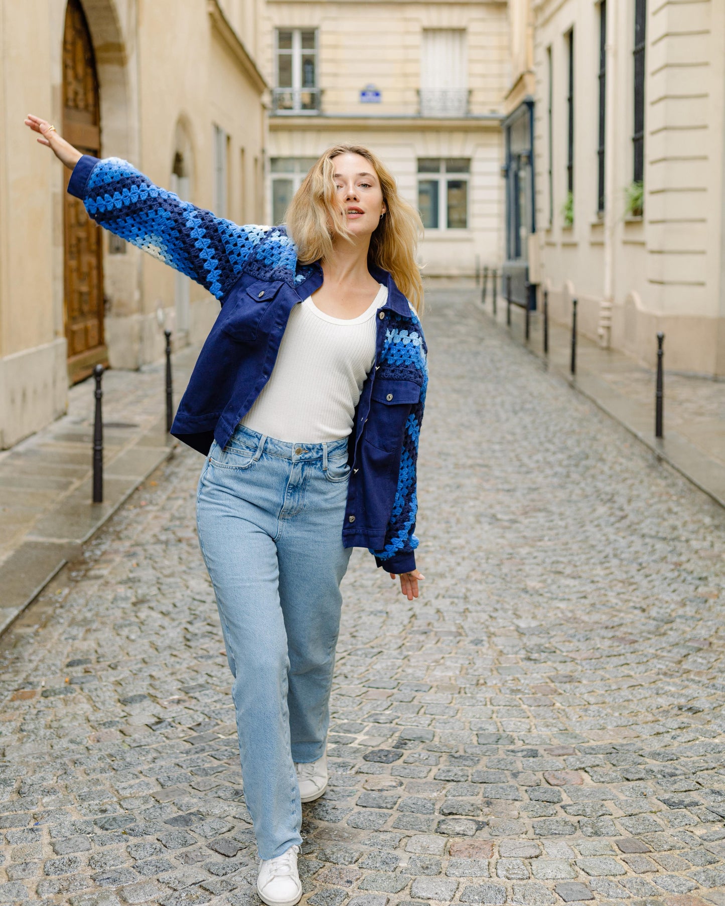 Jacket Navy Crochet Sleeves