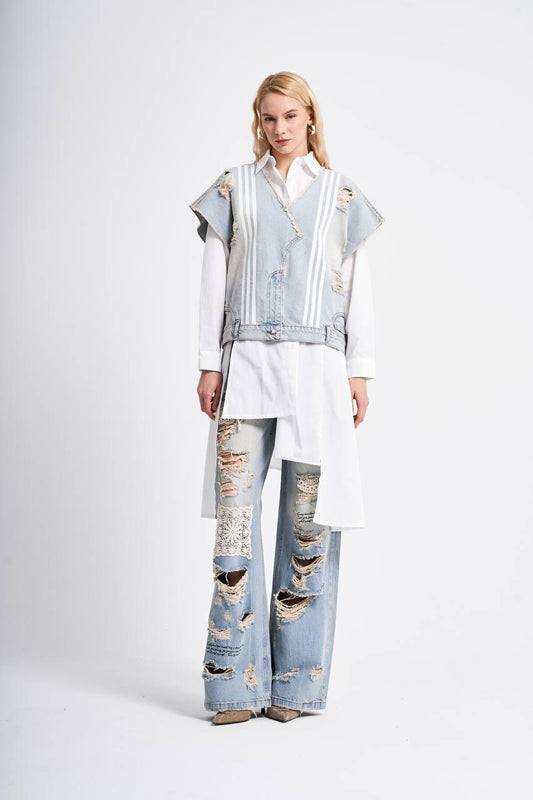 Vest denim + shirt