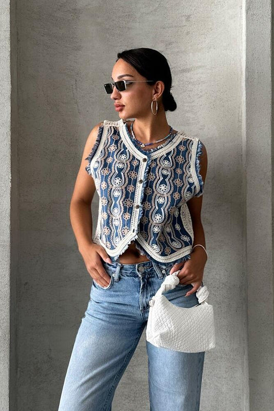 Denim Vest Embroidered