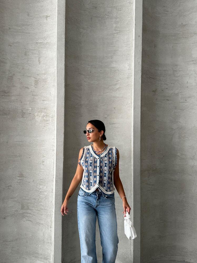 Vest Denim Embroidered