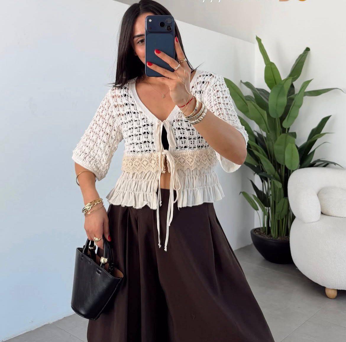 Shirt white ruffle crochet