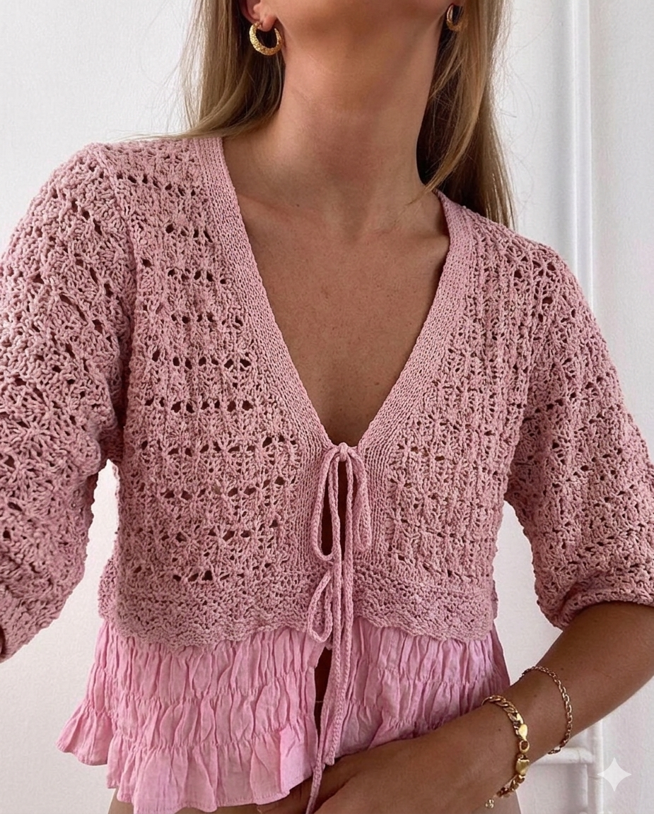Shirt pink rose ruffle crochet