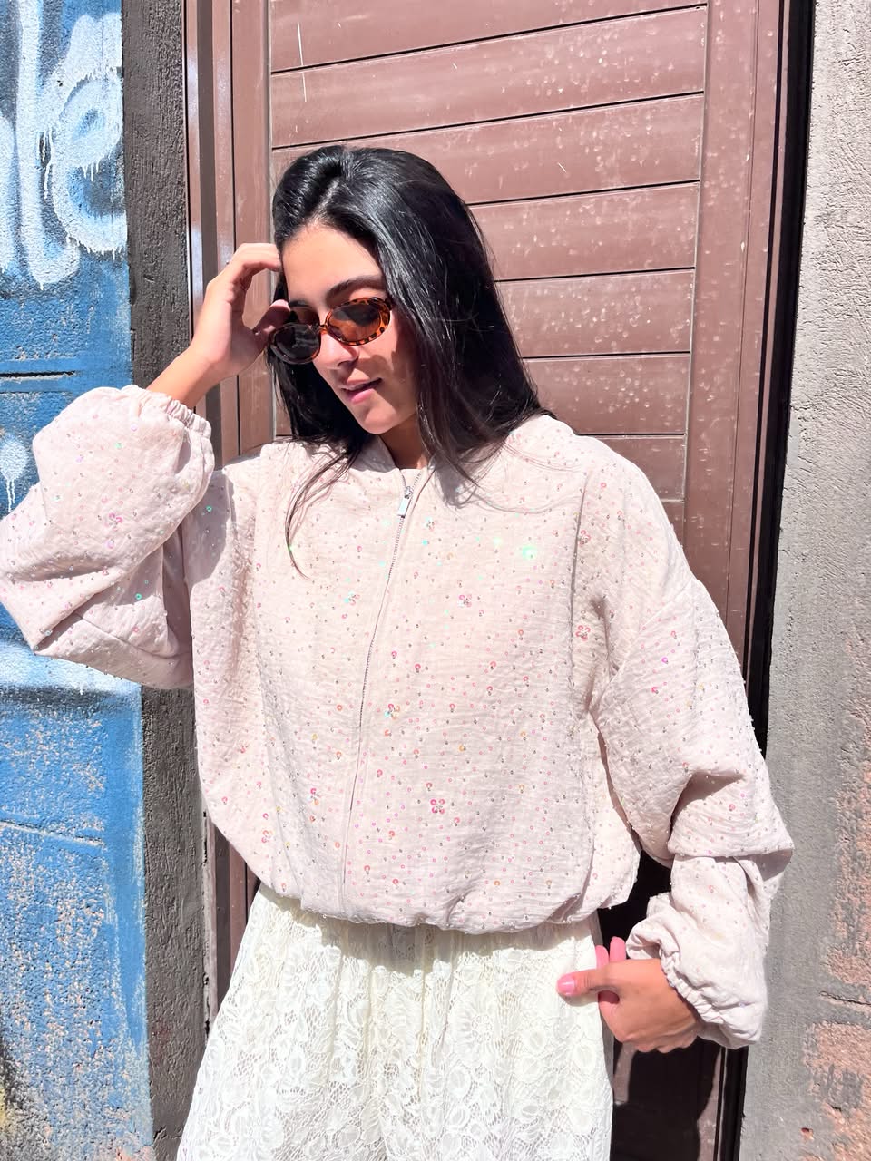 Shirt beige sequins