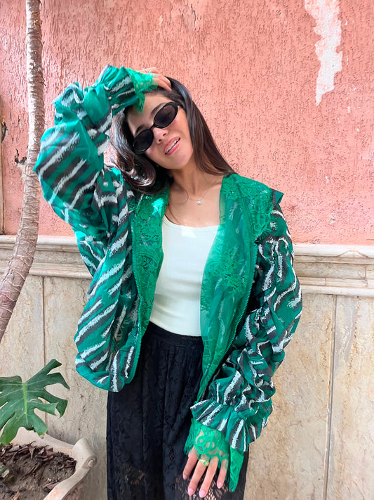 Sweater zipper green lace