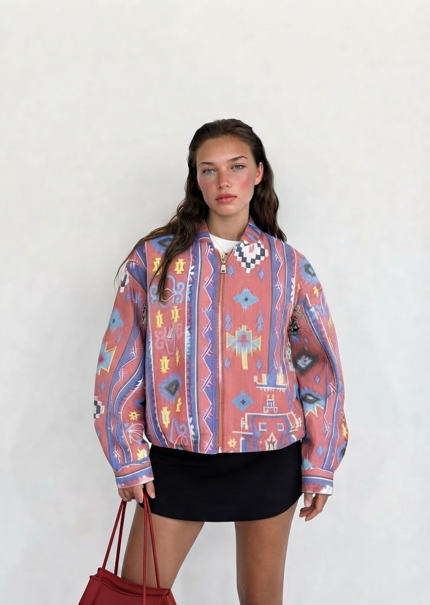 Jacket multicolor boho zipper