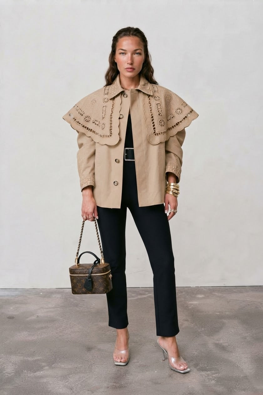 Jacket beige embroidered