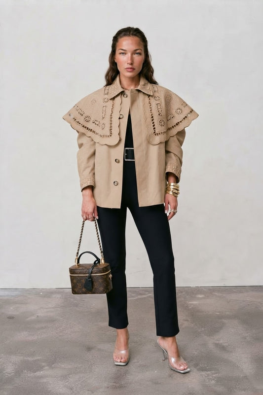 Jacket beige embroidered