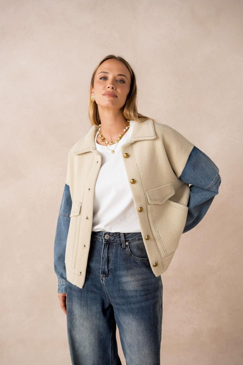 Jacket Beige Denim Sleeves