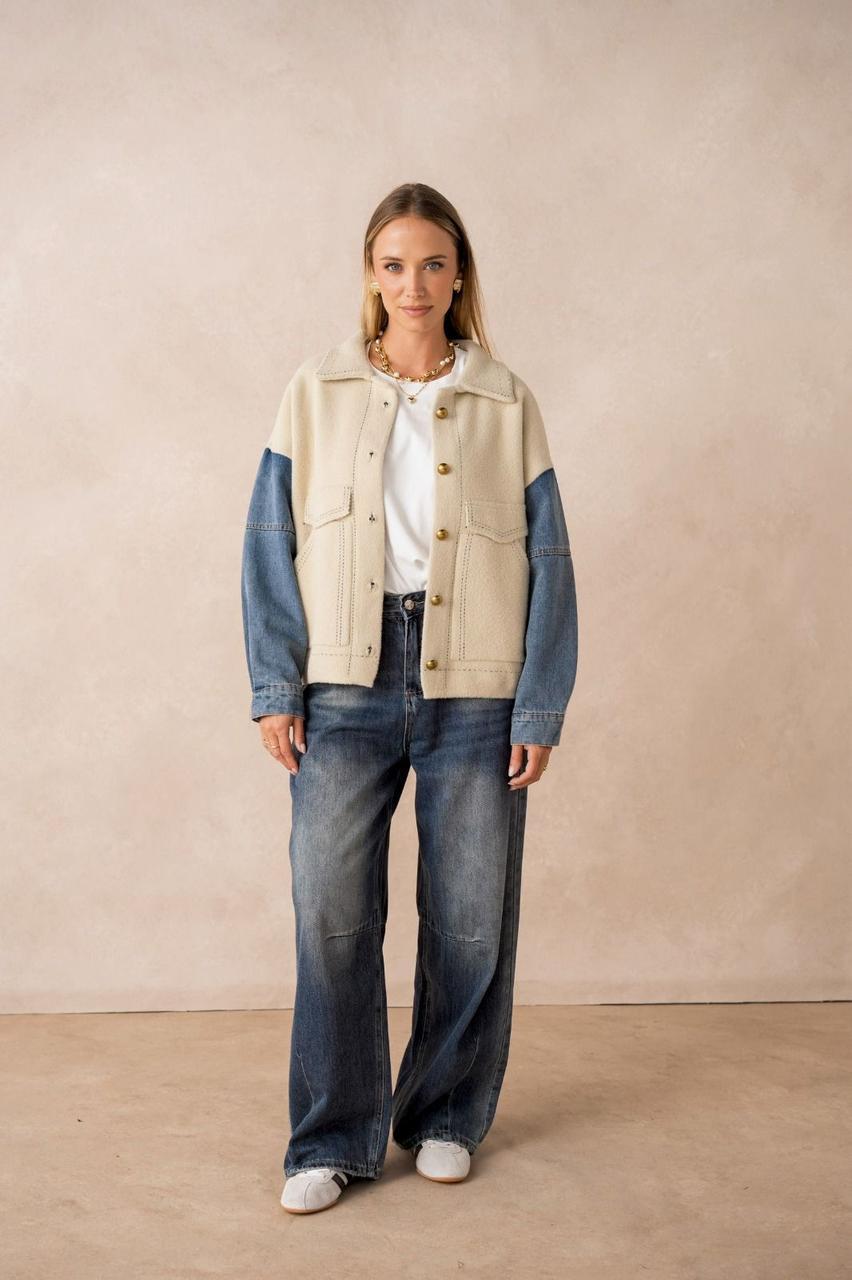 Jacket Beige Denim Sleeves