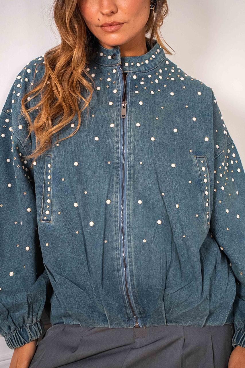 Jacket denim pearls