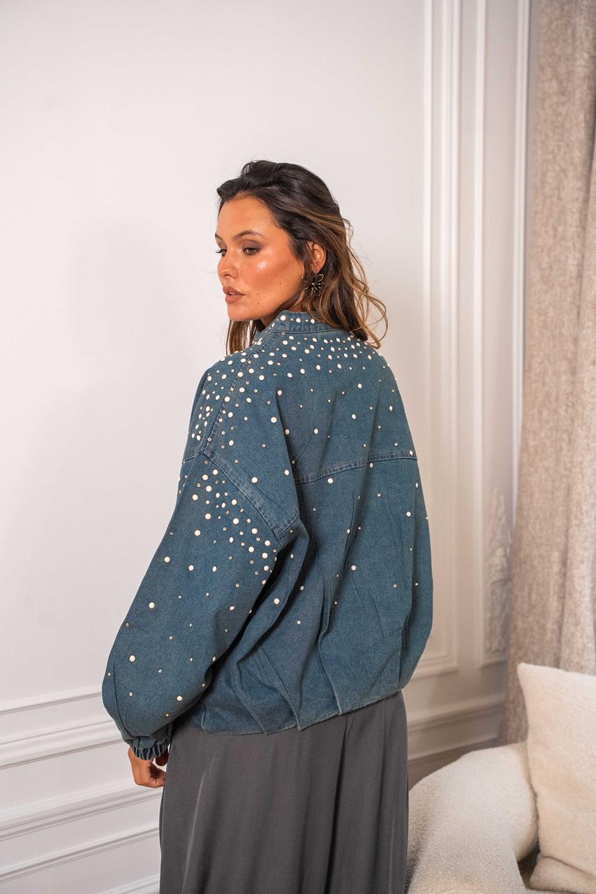 Jacket denim pearls