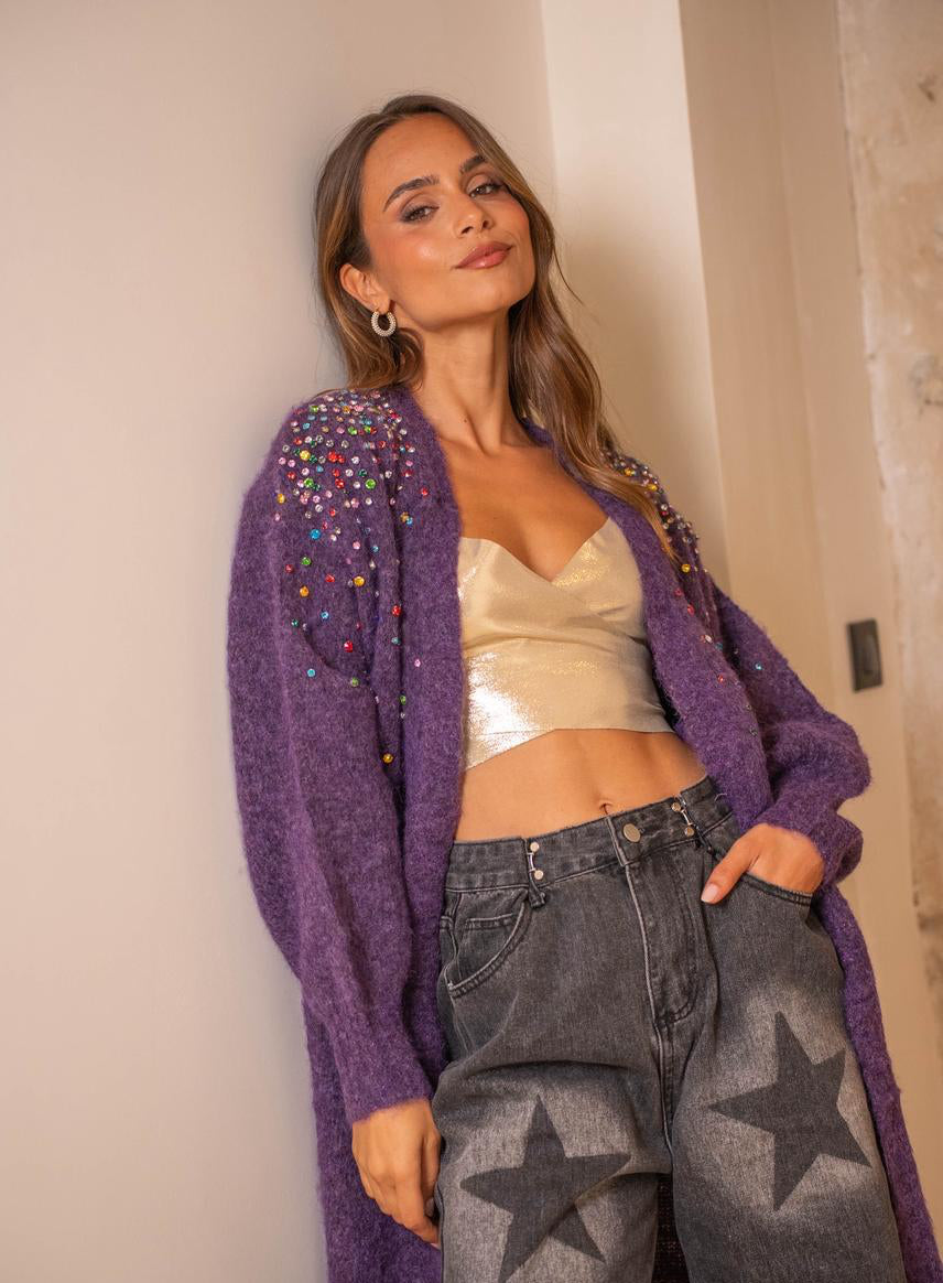 Cardigan purple studs