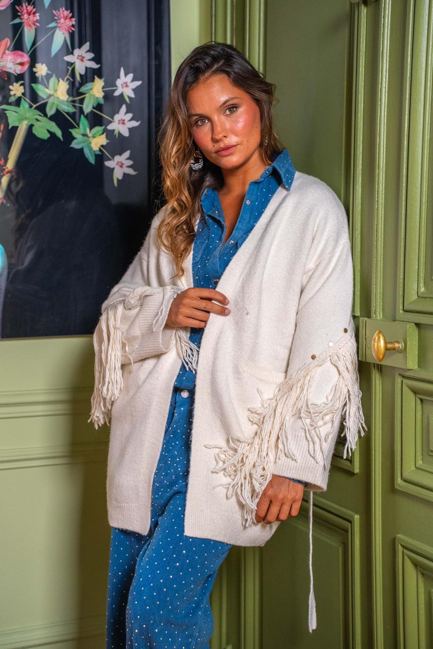 Cardigan fringes wool