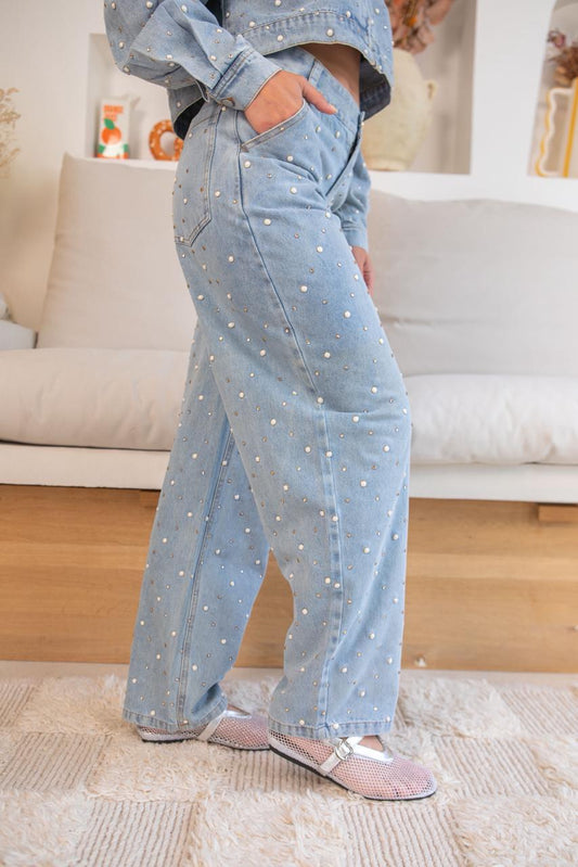 Pants denim pearls
