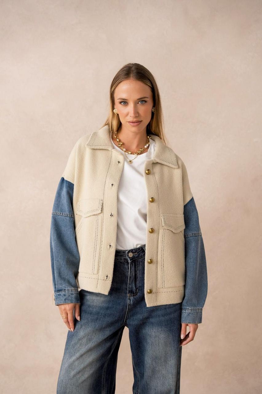 Jacket Beige Denim Sleeves