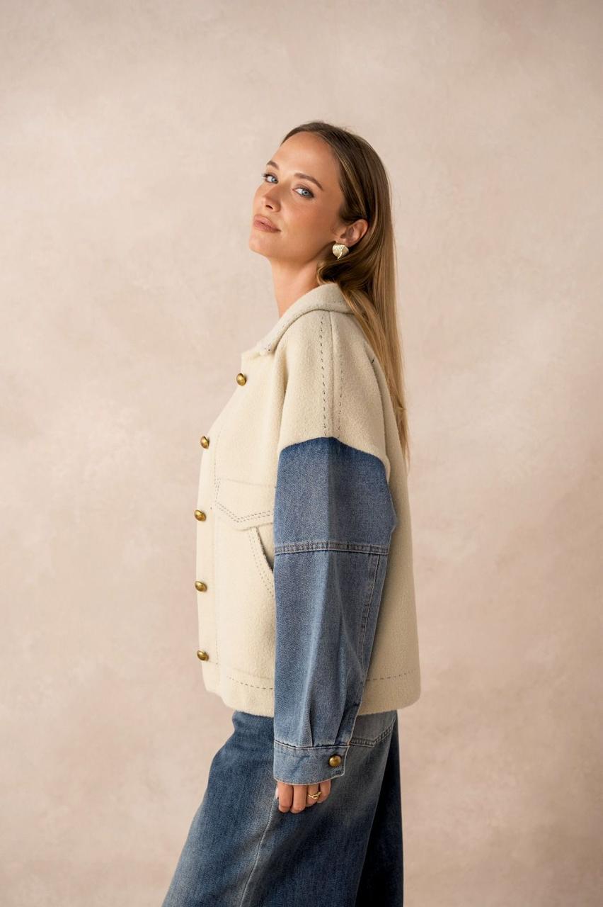 Jacket Beige Denim Sleeves