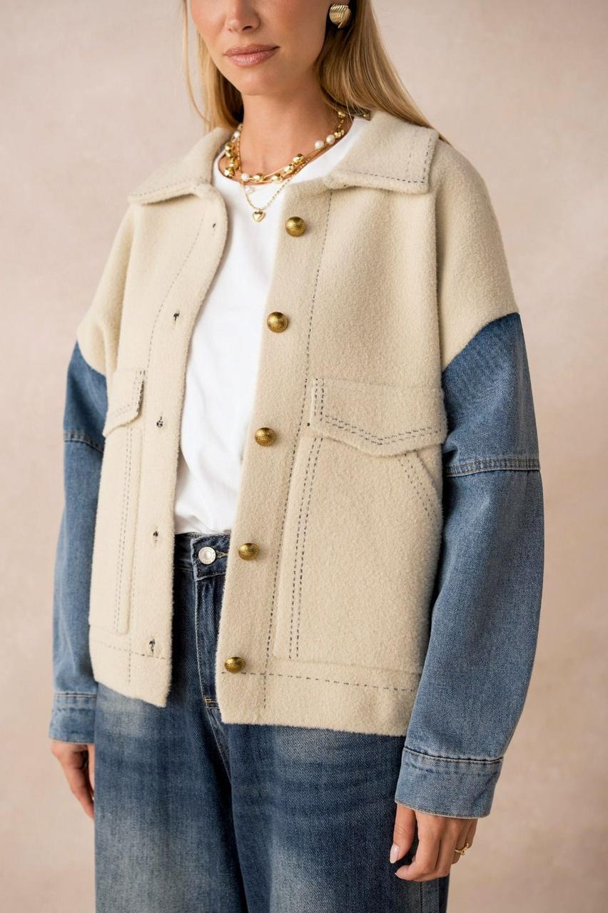 Jacket Beige Denim Sleeves