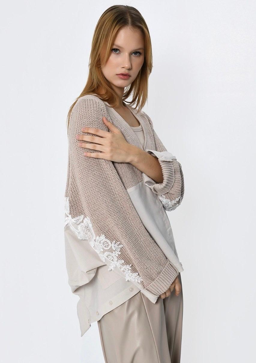 Cardigan shirt mix knit two sides