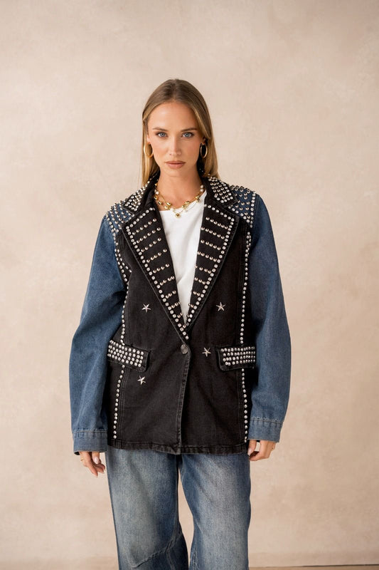 Blazer denim pearls