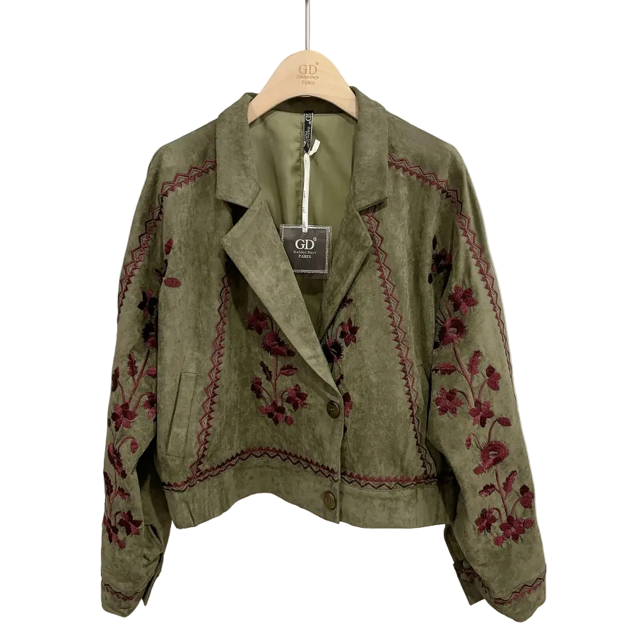 Jacket suede olive embroidery burgundy