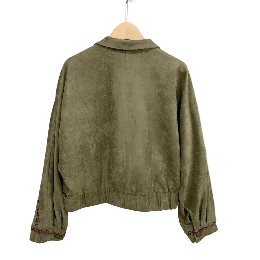 Jacket suede olive embroidery burgundy
