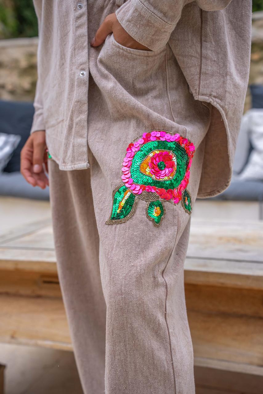 Set denim beige sequins