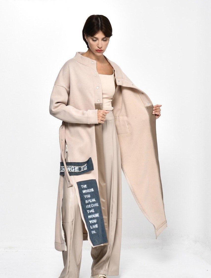 Cardigan jacket beige mix denim