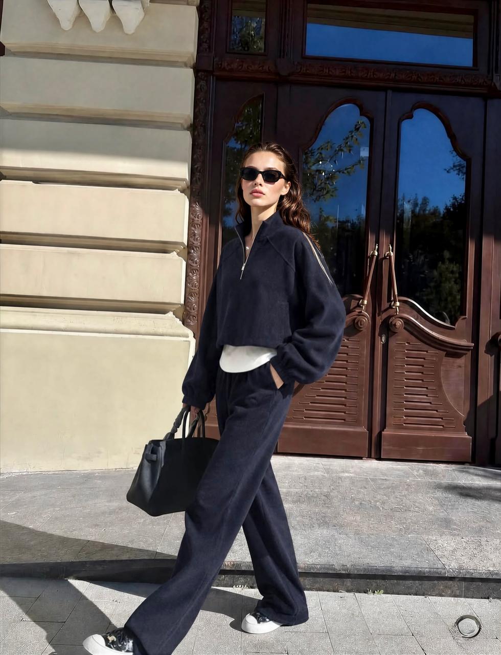 Set navy velvet attached basic