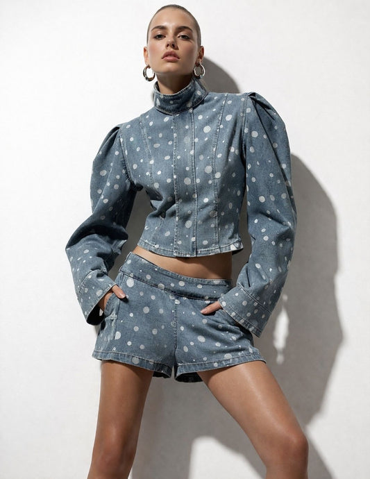 Set polka dot denim light