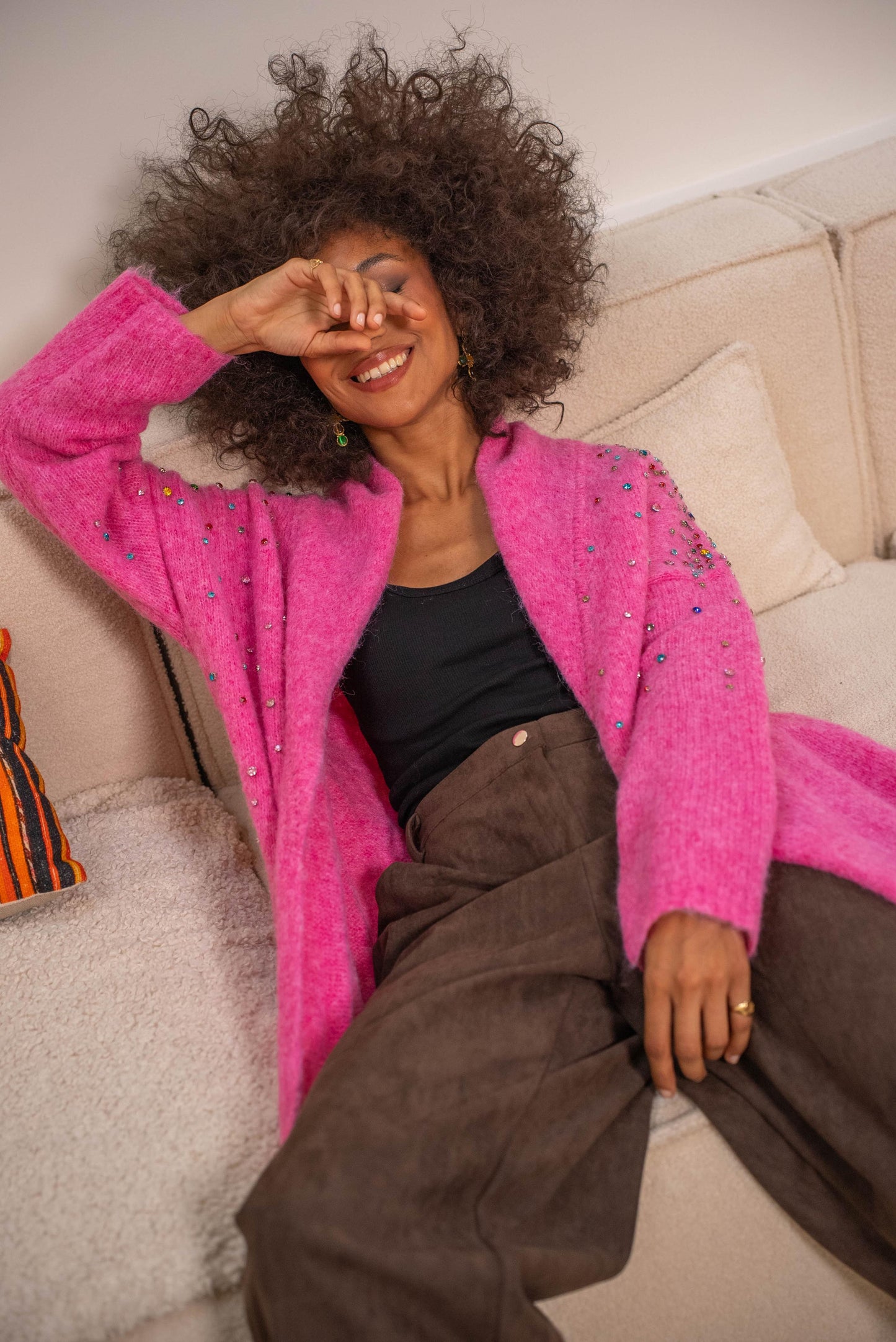 Fushia cardigan pearl