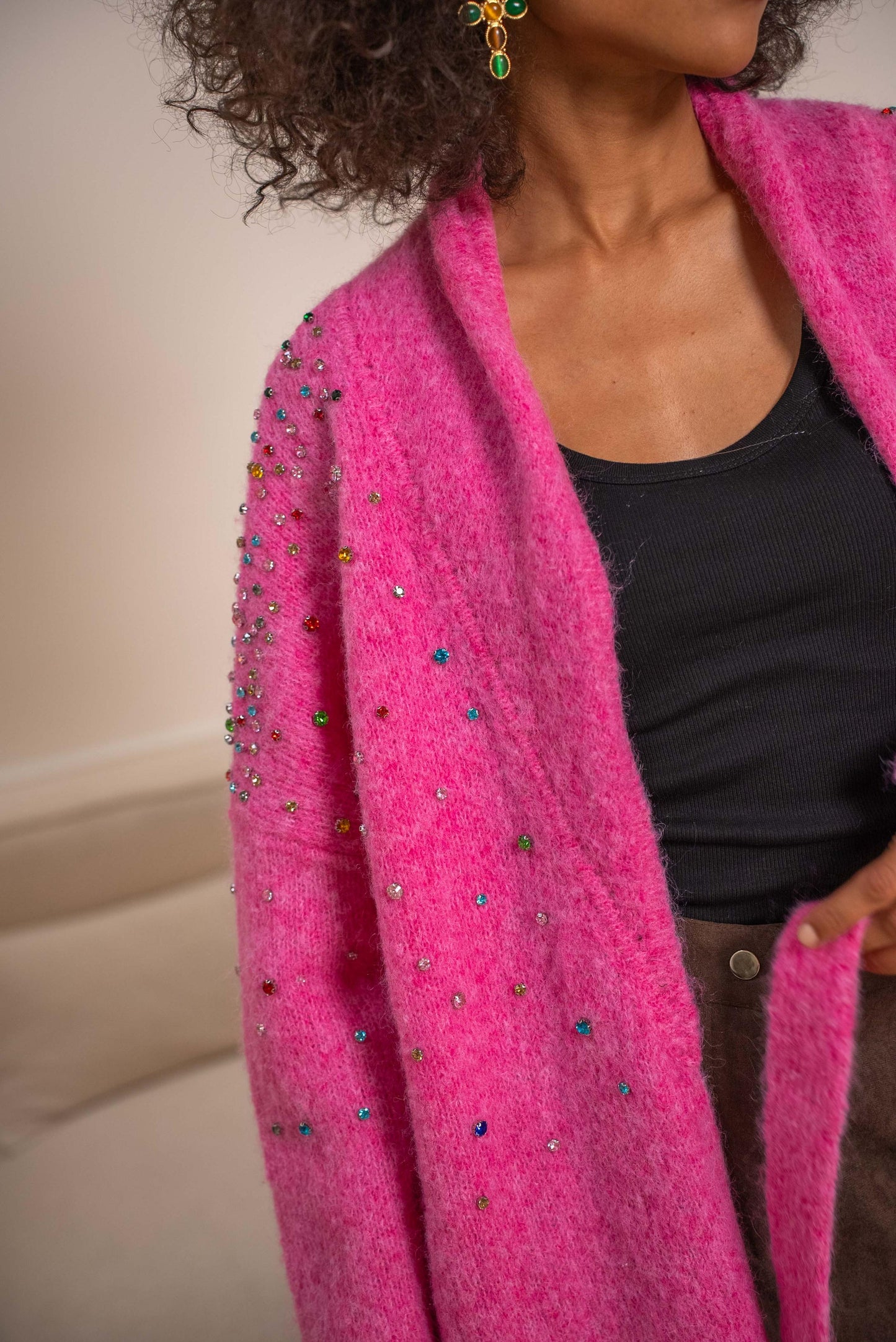 Fushia cardigan pearl