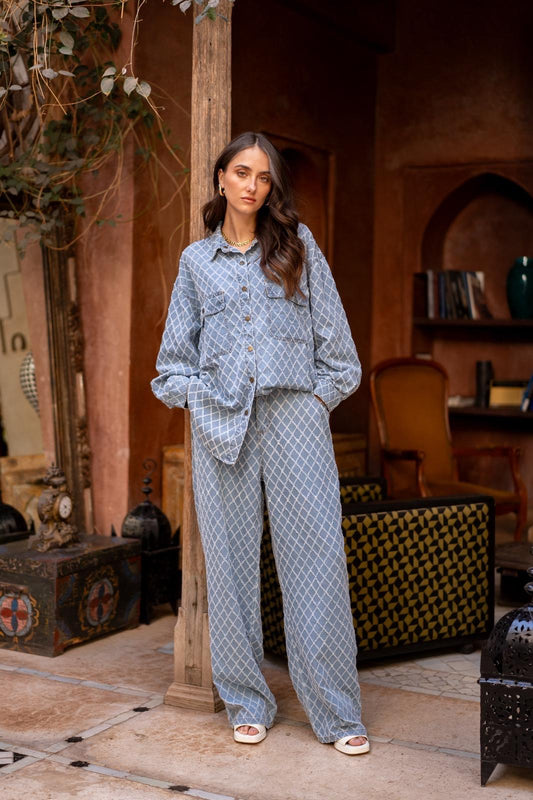 Light denim set embroidery