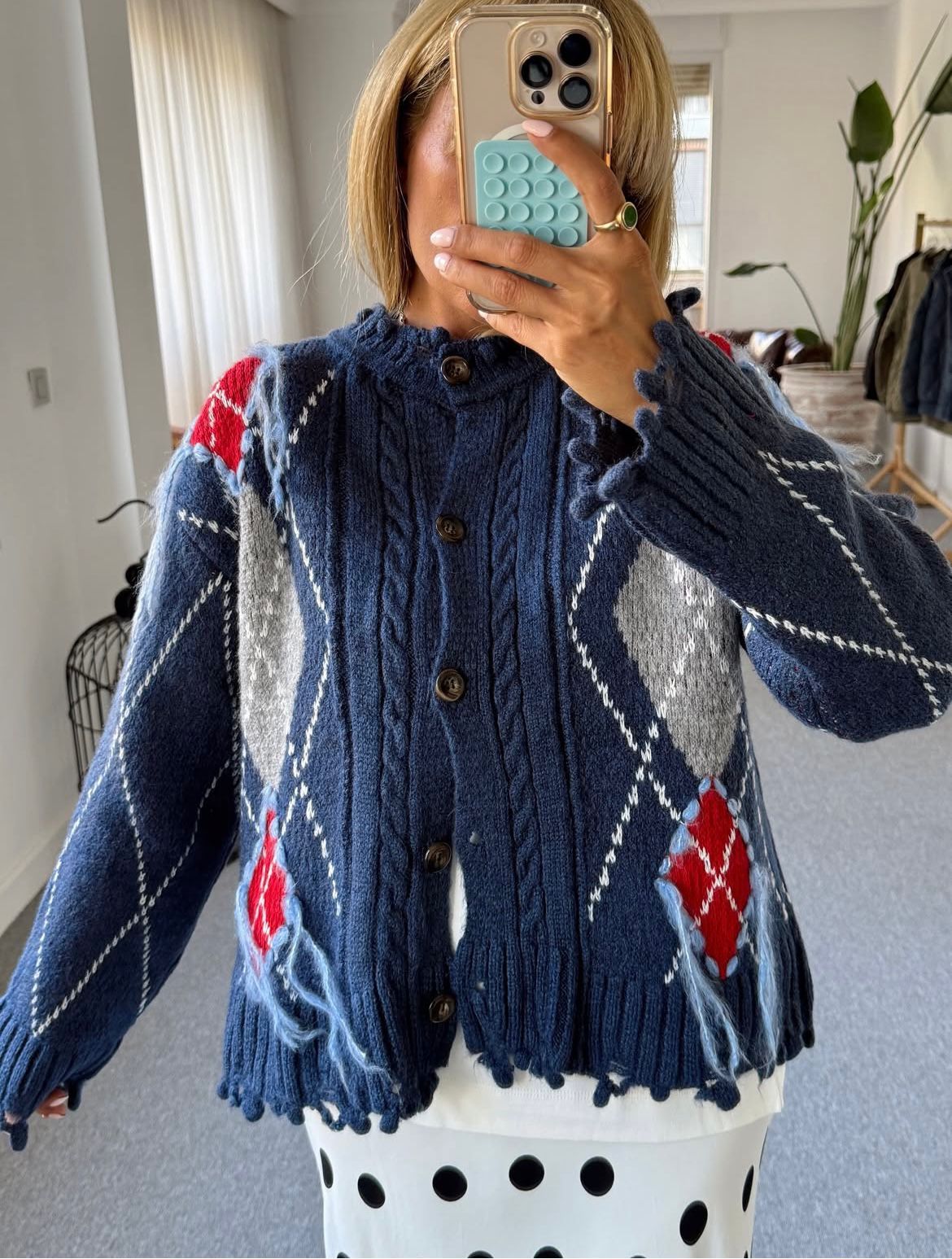 Cardigan Navy Argyle Print