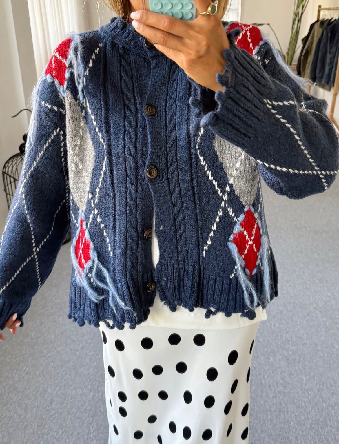 Cardigan Navy Argyle Print