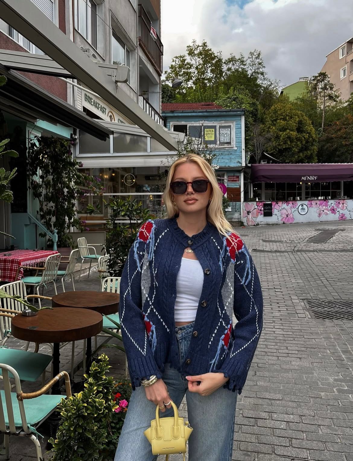 Cardigan Navy Argyle Print